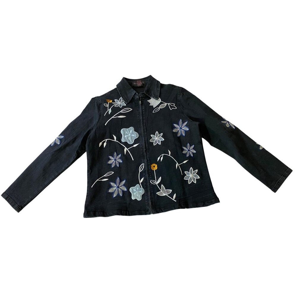 Isabel Hayley Embroidered Floral Denim Jacket Size 12